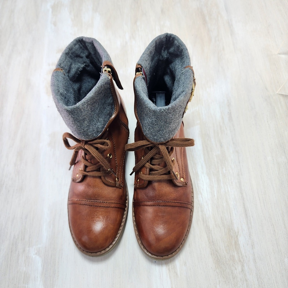 Tommy Hilfiger Womens Brown Cap Toe Combat Boots Grey Felt Cuff Size 9.5M - Picture 3 of 9